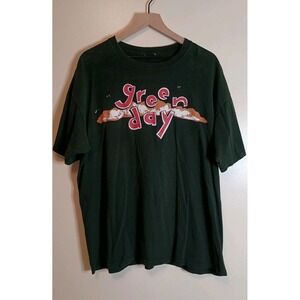 Green Day Graphic Band Tee Logo Forest Green Relaxed Fit Tag Removed Sz L/XL